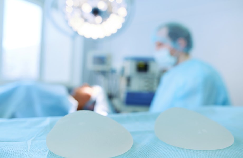 Breast Implants on a table in the operating room.