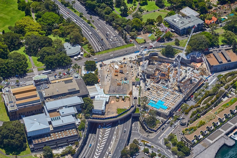 Ariel view of construction of the Sydney Modern Project