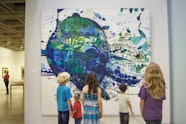 Young visitors with John Olsen’s 1963 painting Five bells