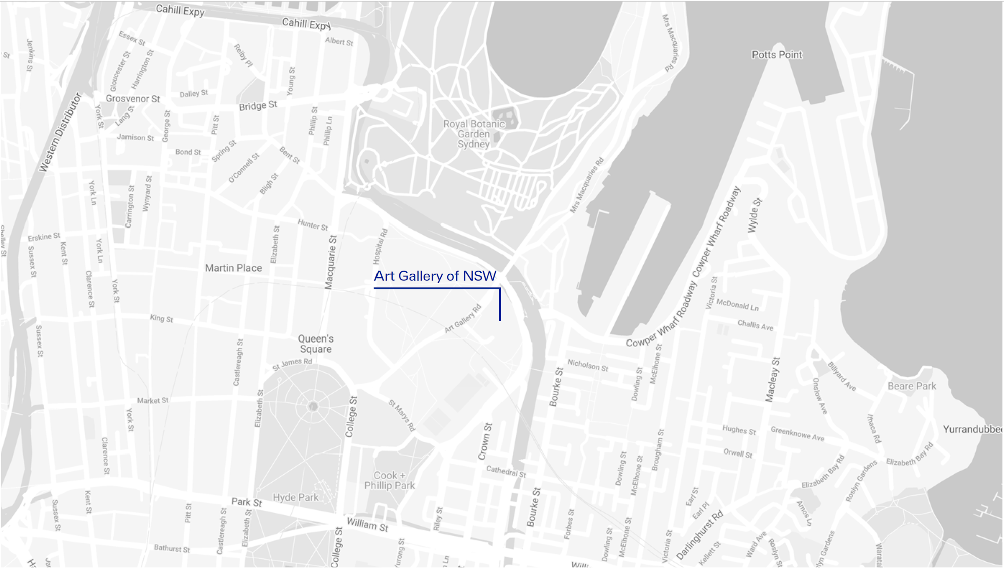 black and while Map showing the location of the Art Gallery of NSW