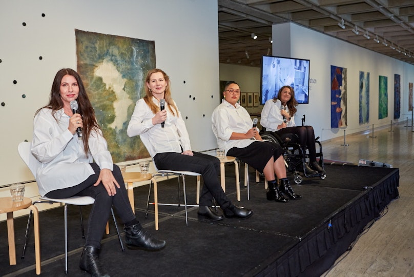 International Day of People with Disability panel discussion Rosalind Stanley, Rosell Flatley, Cobie Ann Moore and Rebecca Sciroli, artists, Front Up Emerge collaboration in conversation.