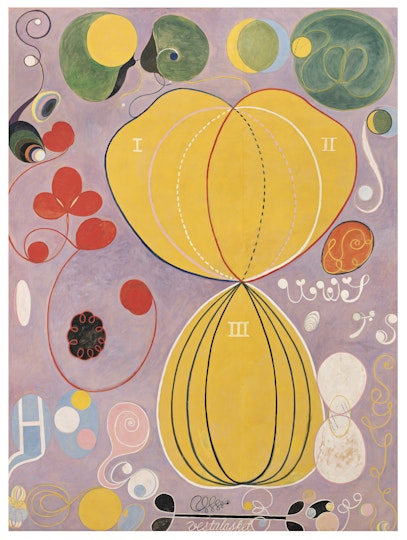 Hilma af Klint (Sweden 1862–1944)Group IV, The ten largest, no 7, adulthood 1907. tempera on paper mounted on canvas, 315 x 235 cm. Courtesy of the Hilma af Klint Foundation HaK108. Photo: The Moderna Museet, Stockholm, Sweden 79110 