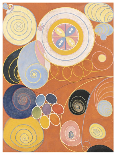 Hilma af Klint (Sweden 1862–1944)Group IV, The ten largest, no 3, youth 1907. tempera on paper mounted on canvas, 321 x 240 cm. Courtesy of the Hilma af Klint Foundation HaK104. Photo: The Moderna Museet, Stockholm, Sweden 79106