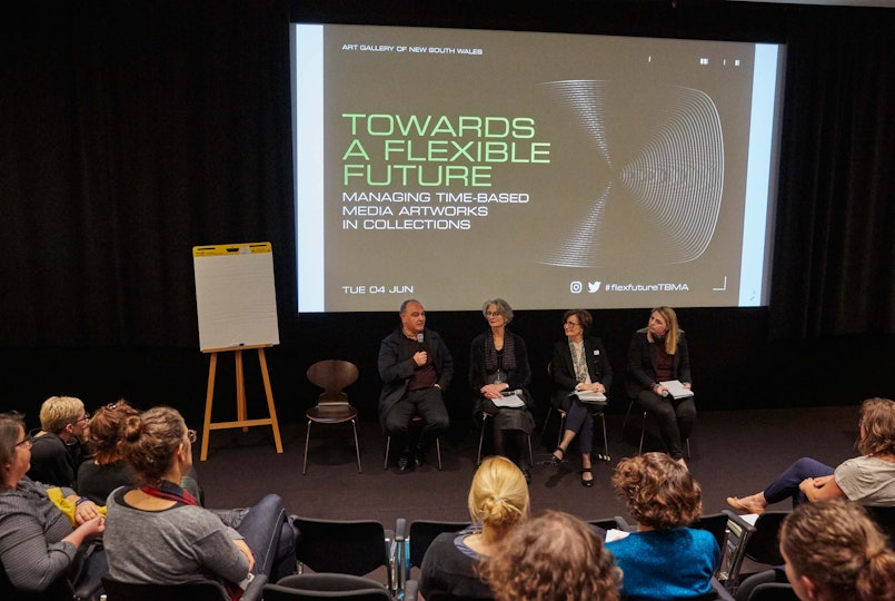 The symposium and workshop Towards a flexible future: managing time-based media artworks in collections, brought together staff from AGNSW, Tate and SLNSW, local artists and independent contributors. Supported by the Gordon Darling Foundation, Sofitel and EY. 