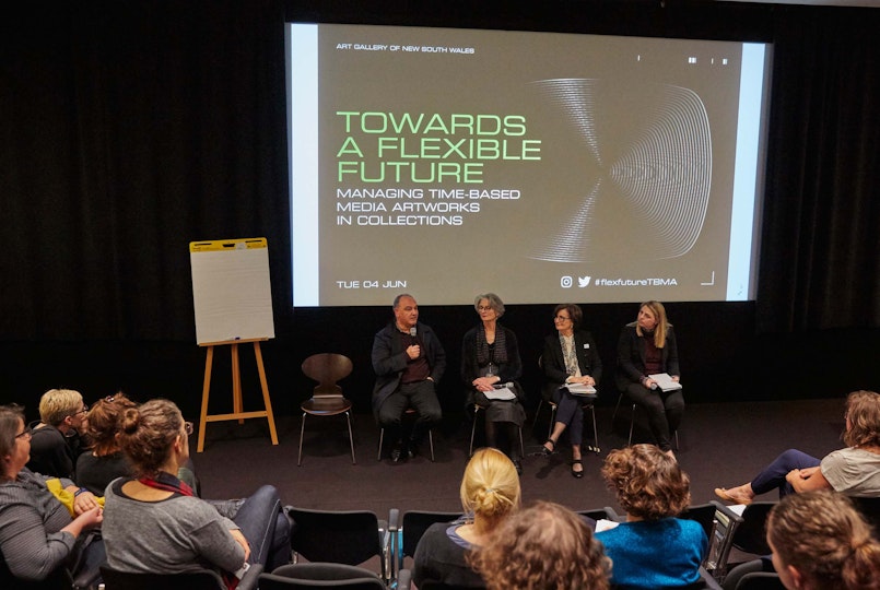 The symposium and workshop Towards a flexible future: managing time-based media artworks in collections, brought together staff from AGNSW, Tate and SLNSW, local artists and independent contributors. Supported by the Gordon Darling Foundation, Sofitel and EY.