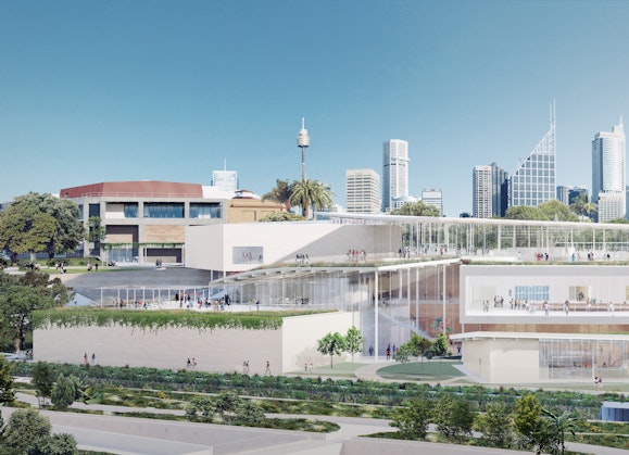 View from W'll (View from Woolloomooloo, image of the Sydney Modern Project as produced by Kazuyo Sejima + Ryue Nishizawa / SANAA (c) Art Gallery of New South Wales, 2021)