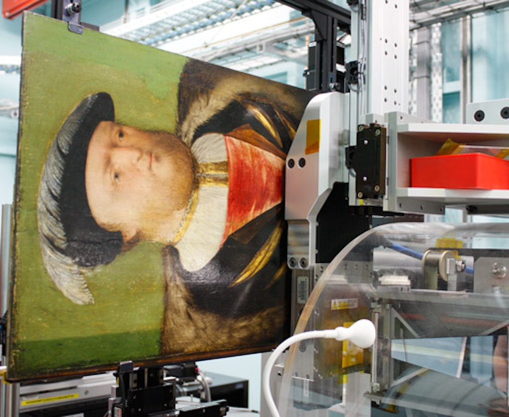 The painting mounted on the X-ray fluorescence (XRF) beamline at the Australian Synchotron