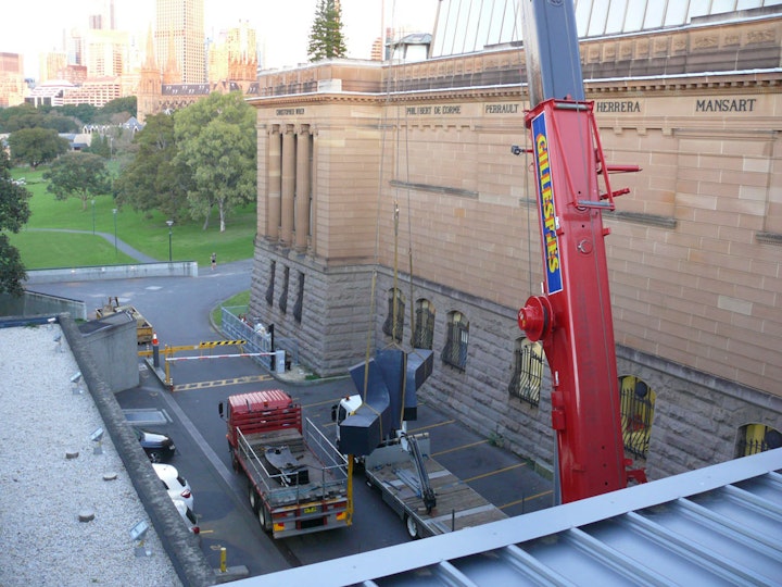 Craned off the roof in the early morning before most Gallery workers and visitors arrive.