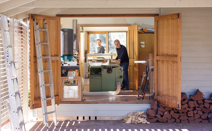 A view into David Butler's framing studio. The machine in the middle is a combination table saw and planer and thicknesser.