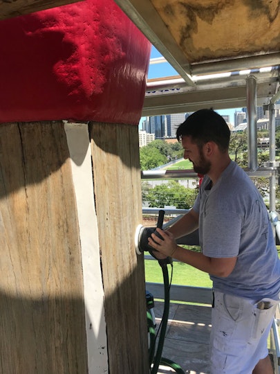 Old timber fills were exposed during sanding.