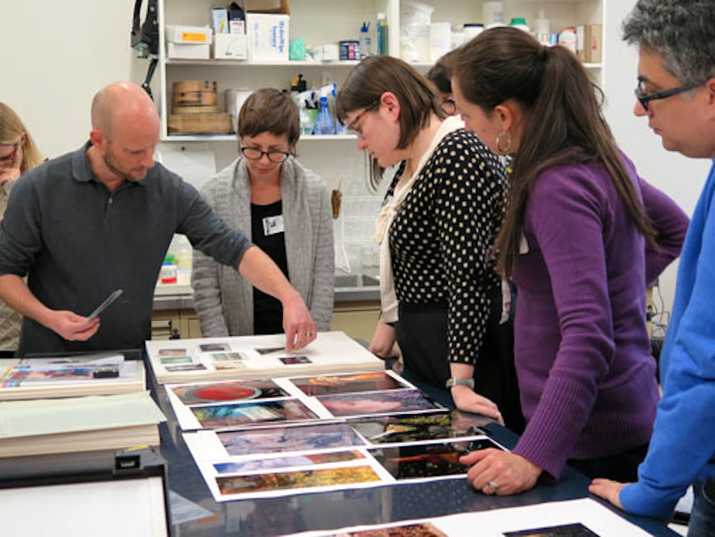 Martin Jürgens with workshop participants looking at a range of contemporary photographic processes