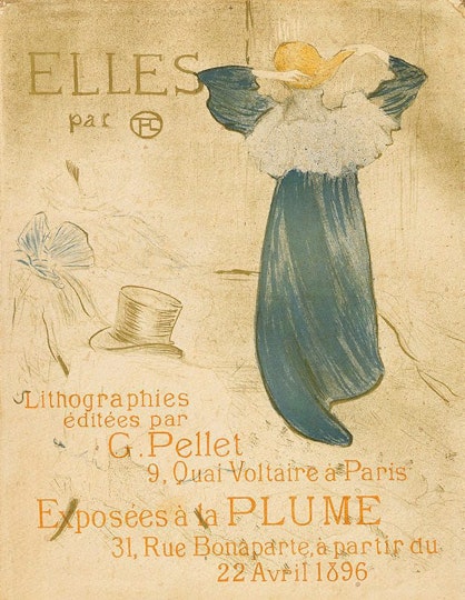 h3. Henri de Toulouse-Lautrec ??Frontispiece for 'Elles'?? 1896
                                                
                                                From his visits to the Rue des Moulins brothel, Toulouse-Lautrec built up a repertory of images which formed the inspiration for an album of 10 colour lithographs, ??Elles??. This poster was not part of the original set but was intended as the promotional poster for the album.