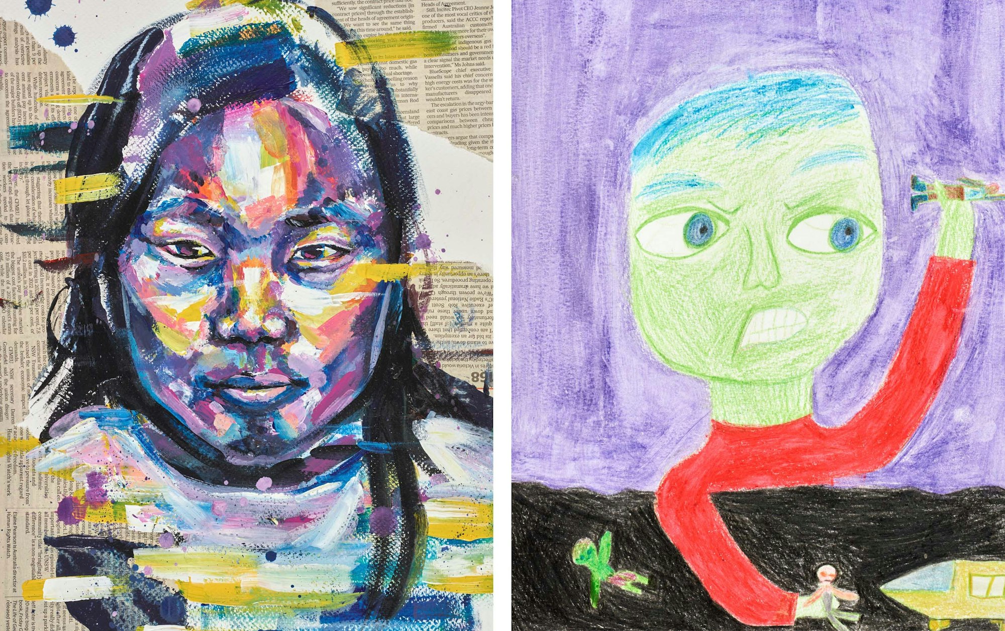 Images L–R: 2021 Young Archie winner (13–15 years), Jacqueline Qin, My sister; 2021 Young Archie winner (9–12 years), Luanda Lucia Perlstone Monroy, My Hulk brother.