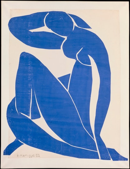 Henri Matisse Blue nude II (Nu bleu II) 1952. Centre Pompidou, Musée national d’art moderne AM1984-276. Photo © Service de la documentation photographique du MNAM — Centre Pompidou, MNAM-CCI /Dist RMN-GP. © Succession H Matisse/Copyright Agency, 2019 