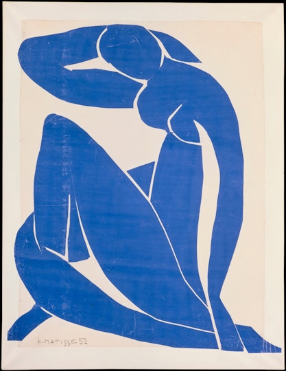 Henri Matisse Blue nude II (Nu bleu II) 1952. Centre Pompidou, Musée national d’art moderne AM1984-276. Photo © Service de la documentation photographique du MNAM — Centre Pompidou, MNAM-CCI /Dist RMN-GP. © Succession H Matisse/Copyright Agency, 2019