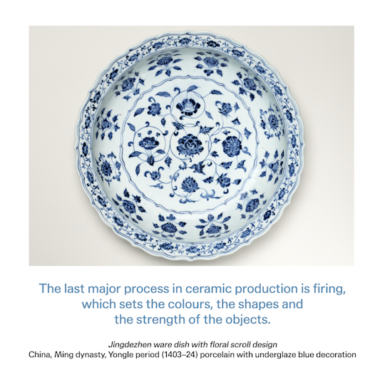 Curator text: The last major process in ceramic production is firing, which sets the colours, the shapes and the strength of the objects.