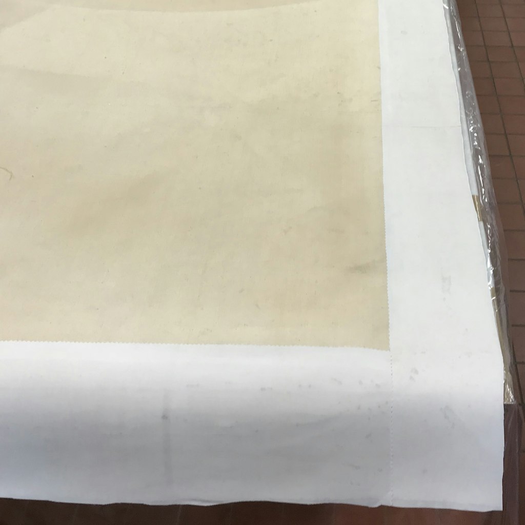 Creamy coloured canvas with white fabric around.
