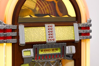 Close-up of a Wurlitzer jukebox.
