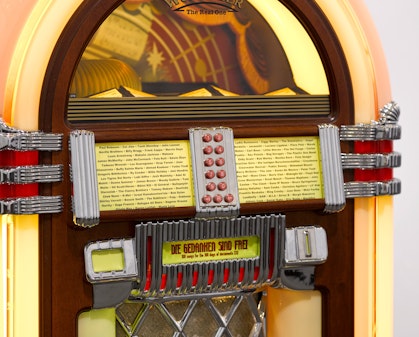 Close-up of a Wurlitzer jukebox.