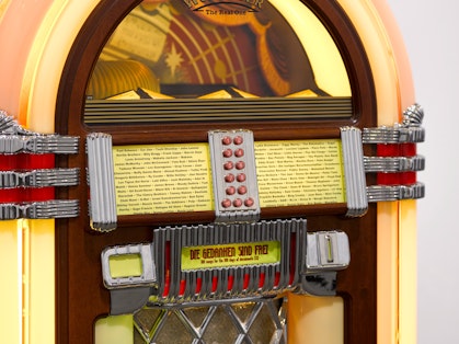 Close-up of a Wurlitzer jukebox.