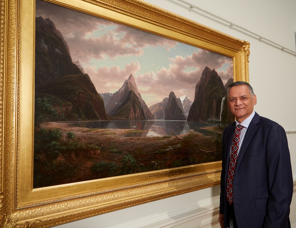 Kuldeep Duhan with Eugene von Guérard's [w:OA1.1970[Milford Sound, New Zealand]] 1877–79, Art Gallery of New South Wales