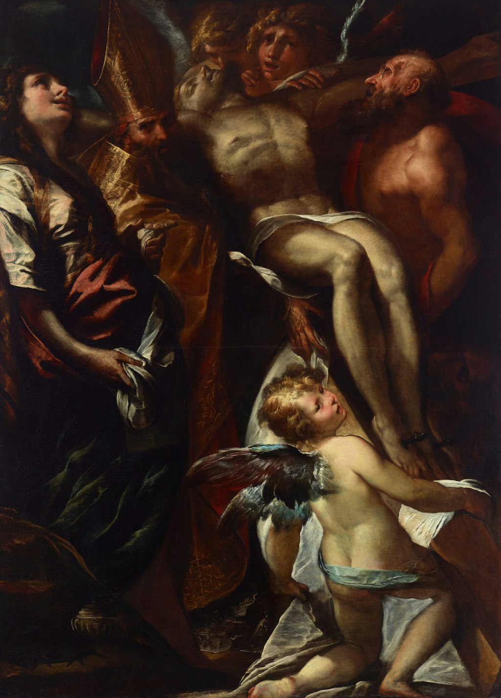 Giulio Cesare Procaccini [w:249.2005[The dead Christ on the cross with Sts Mary Magdalene, Augustine and Jerome, and angels]] c1618, Art Gallery of New South Wales