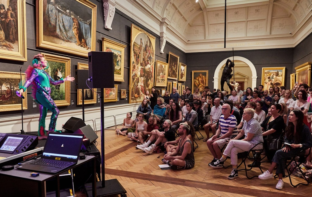 Crowds enjoy a performance by Zaya at Queer Art After Hours at the Gallery on 26 February 2020