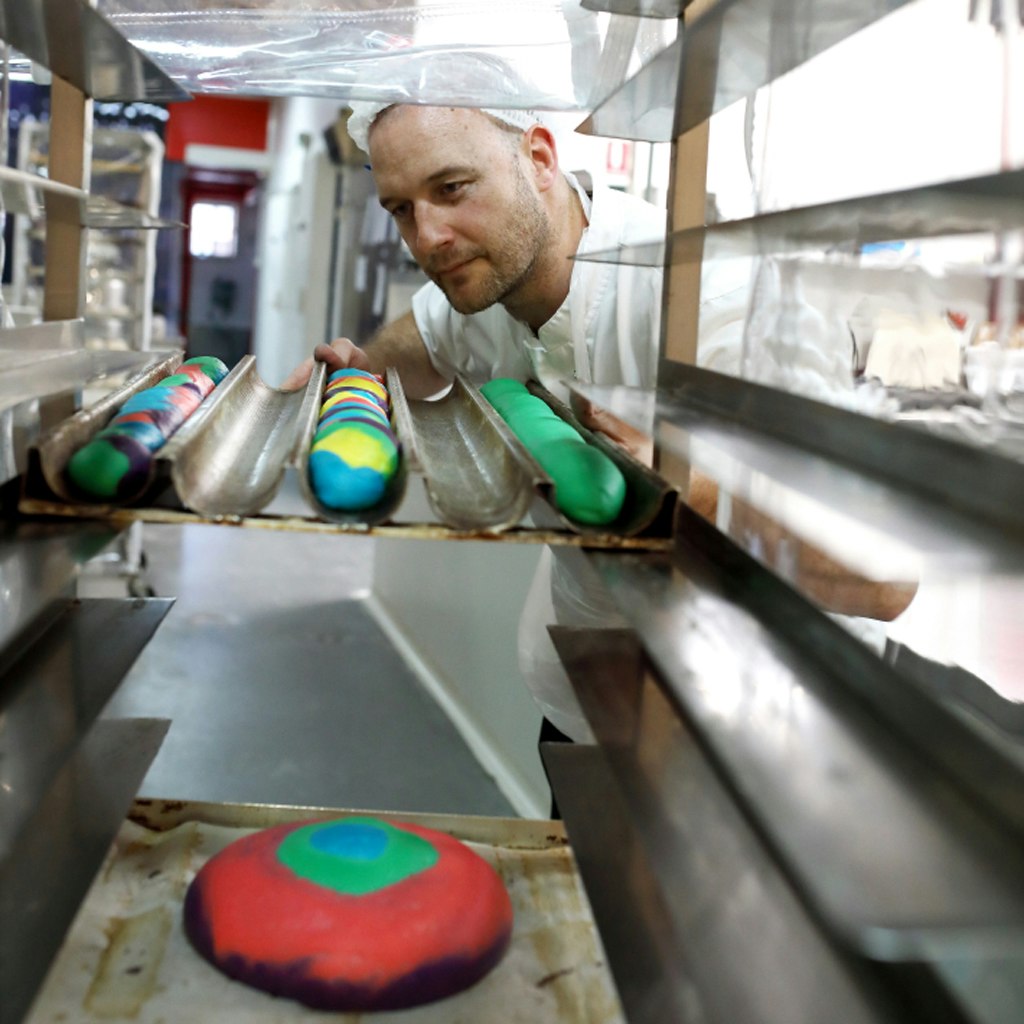 Keiran McKay working on the reimagining of ??Coloured bread??. Photo: Penelope Clay