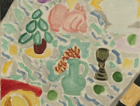 Henri Matisse 'Still life with green marble table (Nature morte à la table de marbre vert)' 1941 (detail), oil on canvas, 46 x 38.5 cm Centre Pompidou, Paris, Musée national d’art moderne, purchased 1945 AM 2591 P © Succession H Matisse/Copyright Agency 2021 Photo: © Centre Pompidou, MNAM-CCI / Philippe Migeat / Dist RMN-GP