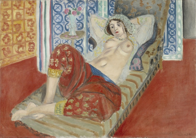 Henri Matisse 'Odalisque with red culottes (Odalisque à la culotte rouge)' 1921 (detail), oil on canvas, 65.3 x 92.3 x 2.5 cm Centre Pompidou, Paris, Musée national d’art moderne, purchased by the state, 1922 LUX.0.85 P © Succession H Matisse/Copyright Agency 2021 Photo: © Centre Pompidou, MNAM-CCI / Philippe Migeat / Dist RMN-GP