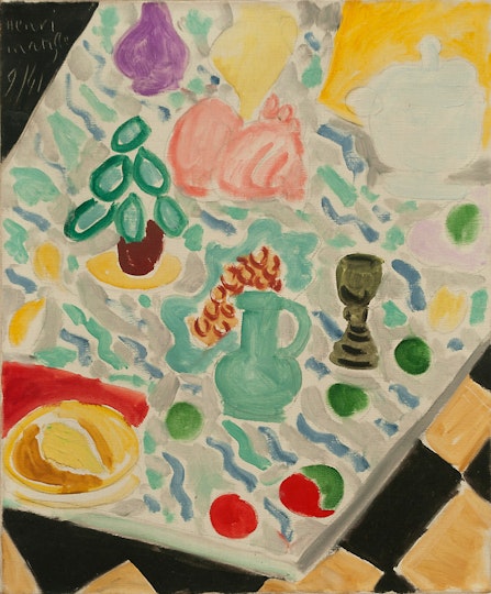 Henri Matisse 'Still life with green marble table (Nature morte à la table de marbre vert)' 1941, Centre Pompidou, Paris, MNAM-CCI, purchased 1945 AM 2591 P. © Succession H Matisse/Copyright Agency 2021, photo © Centre Pompidou, MNAM-CCI / Philippe Migeat / Dist RMN-GP