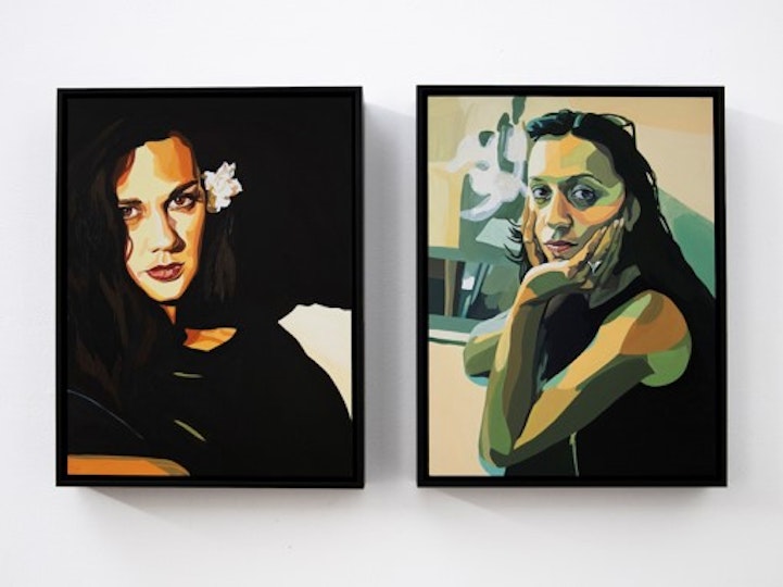 Thea Anamara Perkins, Age 29, Marrickville, NSW, 'Two Sisters' (Diptych) 2021, acrylic on board, 40.5 x 30.5 x 4 cm each artwork 