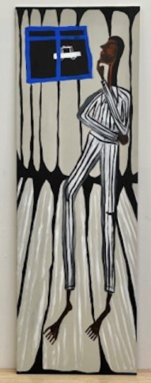 Mia Boe  Age 24, Melbourne, VIC  Stripes 2021  acrylic on timber, 130 x 41 cm