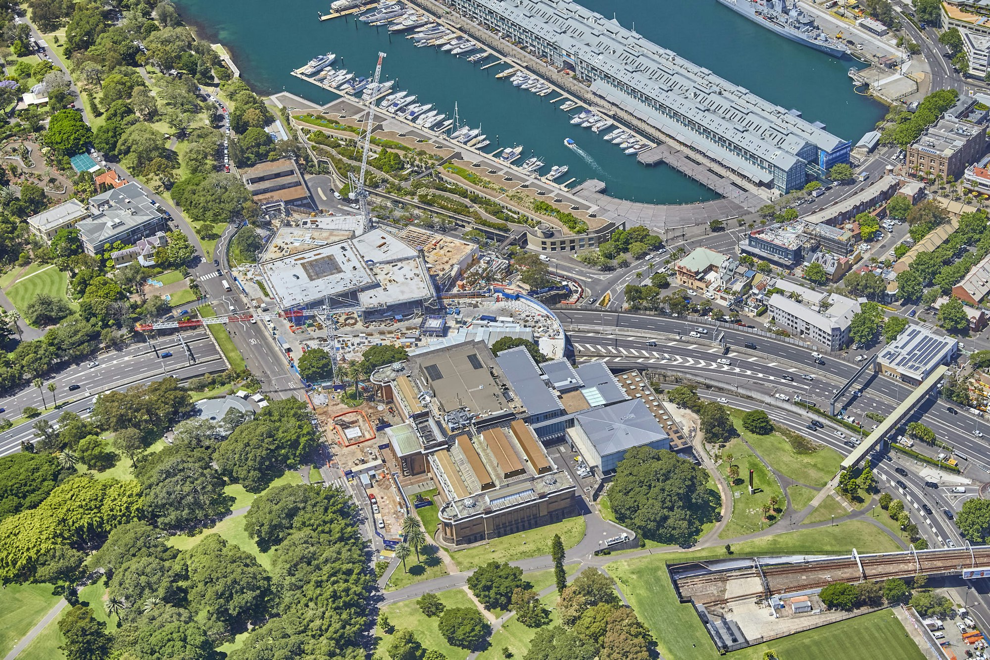 Aerial view of the Sydney Modern Project construction site next to the existing Art Gallery of NSW building. Photo: Craig Willoughby