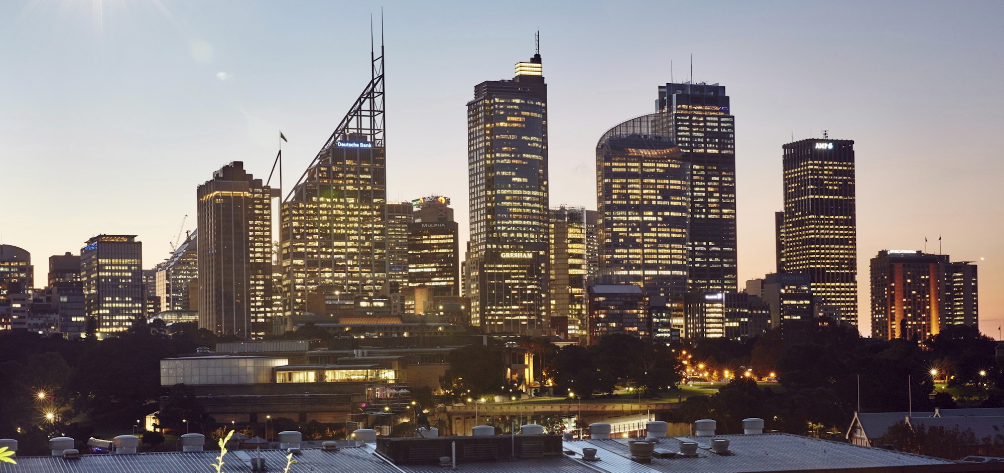 View of the Art Gallery of NSW and city skyline from Potts Point.