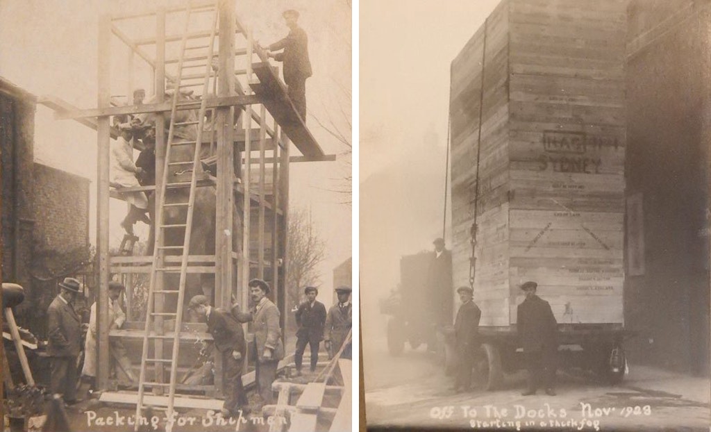 One of works being packed for shipping in the 1920s