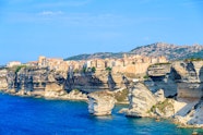 Bonifacio old town perched atop limestone cliffs, Corsica