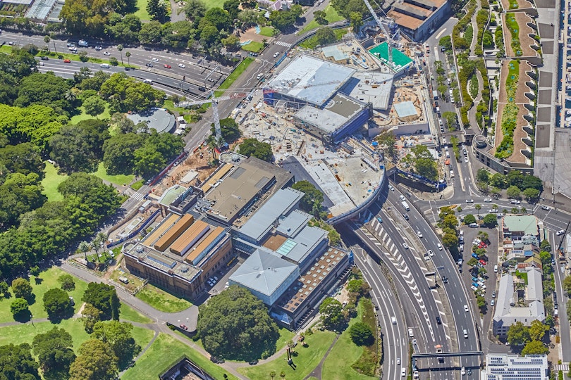 Aerial photo of the construction site, February 2022 © Art Gallery of New South Wales