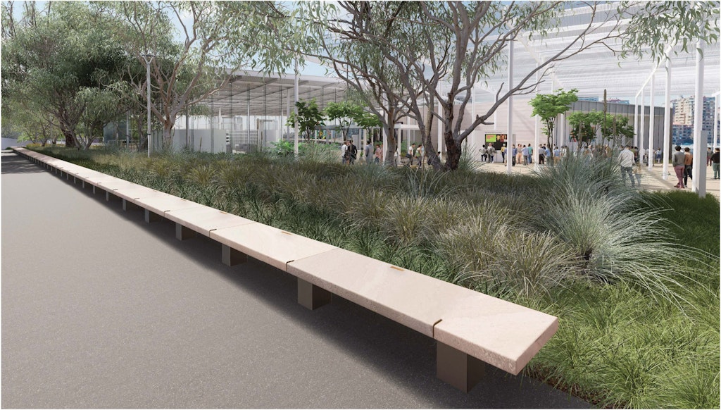Render of promenade benches along Art Gallery road