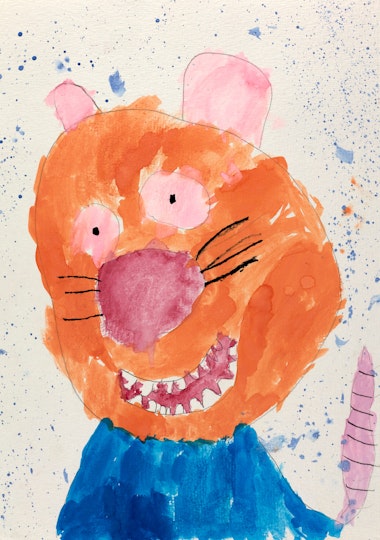 A mouse-like figure dressed in blue