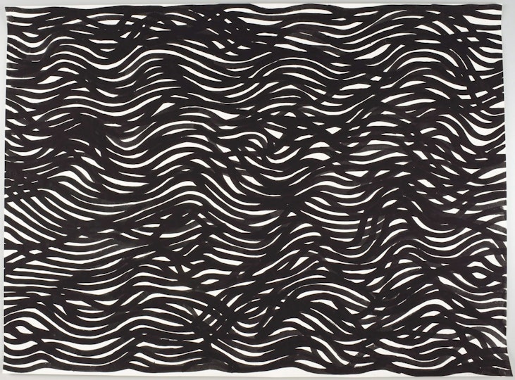 A dense patterning of wavy black lines on a white background