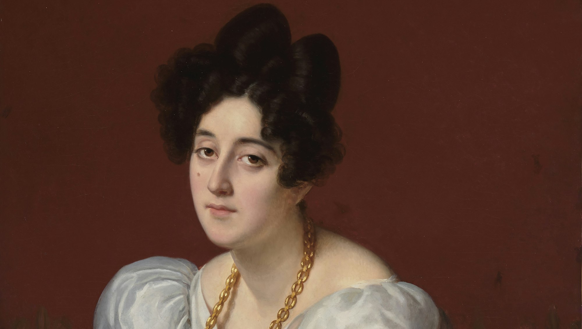 Louise Marie-Jeanne Hersent Portrait of a young woman leaning on a meridienne (Portrait d’une jeune femme accoudée à une méridienne) 1828 (detail)