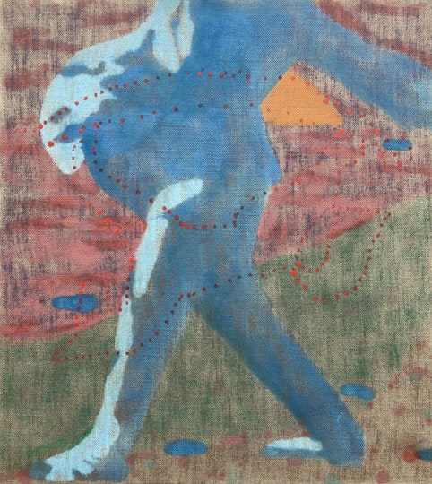 Mark Maurangi Carrol Rocking horse (luc tuymans) 2022, oil enamel, permanent marker on linen, 102 x 92 cm