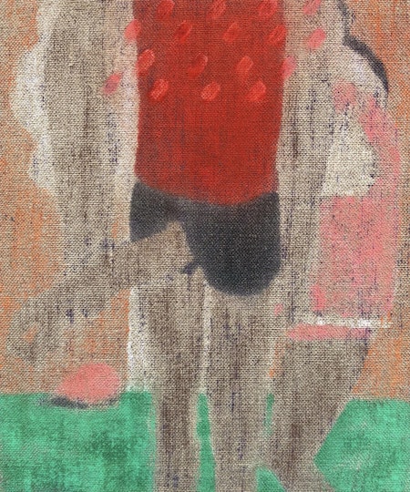 Mark Maurangi Carrol Pink balloon deflating 2022, oil enamel, permanent marker on linen, 61 x 51 cm