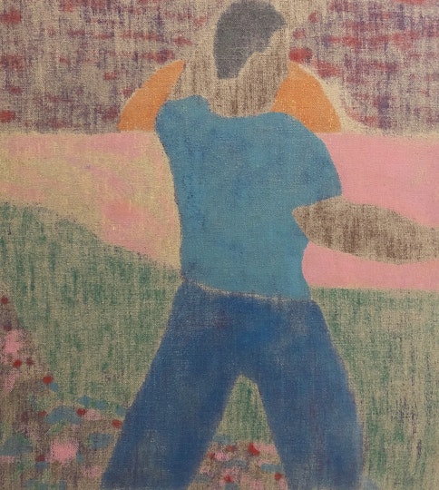 Mark Maurangi Carrol The planter Tanutanu kai 2022, oil enamel, permanent marker on linen, 102 x 92 cm