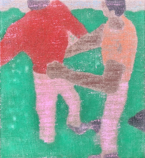 Mark Maurangi Carrol Boy dreams 2022, oil enamel, permanent marker on linen, 56 x 51 cm