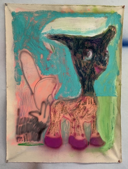 Sarah Drinan, Lamby 2022, acrylic and oil pastel on canvas, 60 x 40 cm