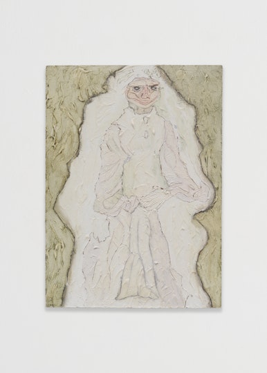 Bill Hawkins Soutine’s bride 2022, oil and modelling paste on wooden board, 28 x 20 cm