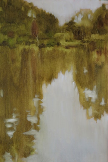 Miranda Hine Soft water, cloudy day 2022, oil on board, 23 x 15 cm