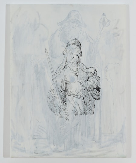 Flin Sharp Sybil (after Lucas van Leyden) 2021, acrylic on canvas, 60 x 45 cm